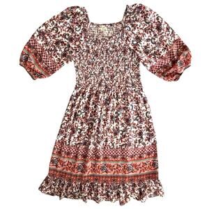 Indigo Rose Paisley Dress Womens Size M Ruffle Feminine Cottagecore Boho Peasant